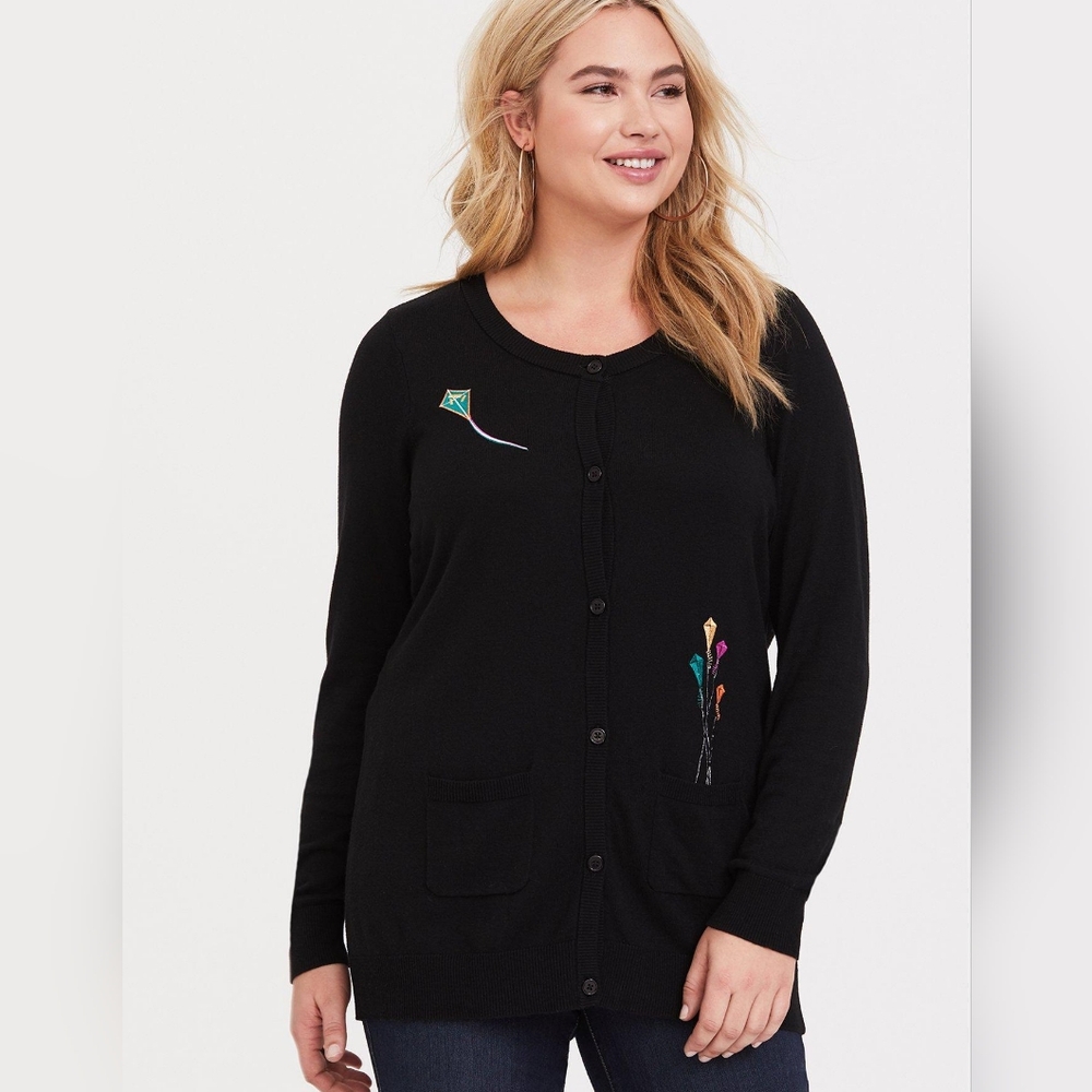 NWT, Disney And Torrid Collab, Women's 2x Black Cardigan Sweater With Embroidery